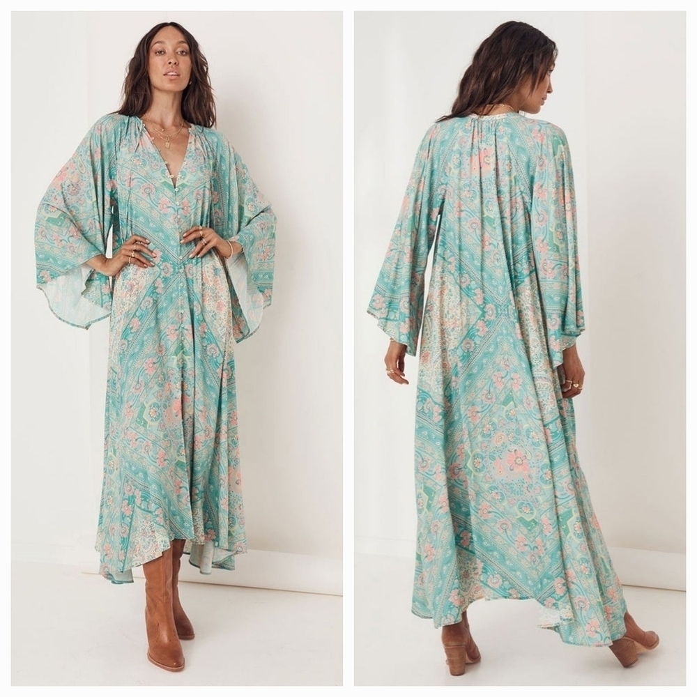 Spell Farrah Half Moon Gown in Aqua size S NWT